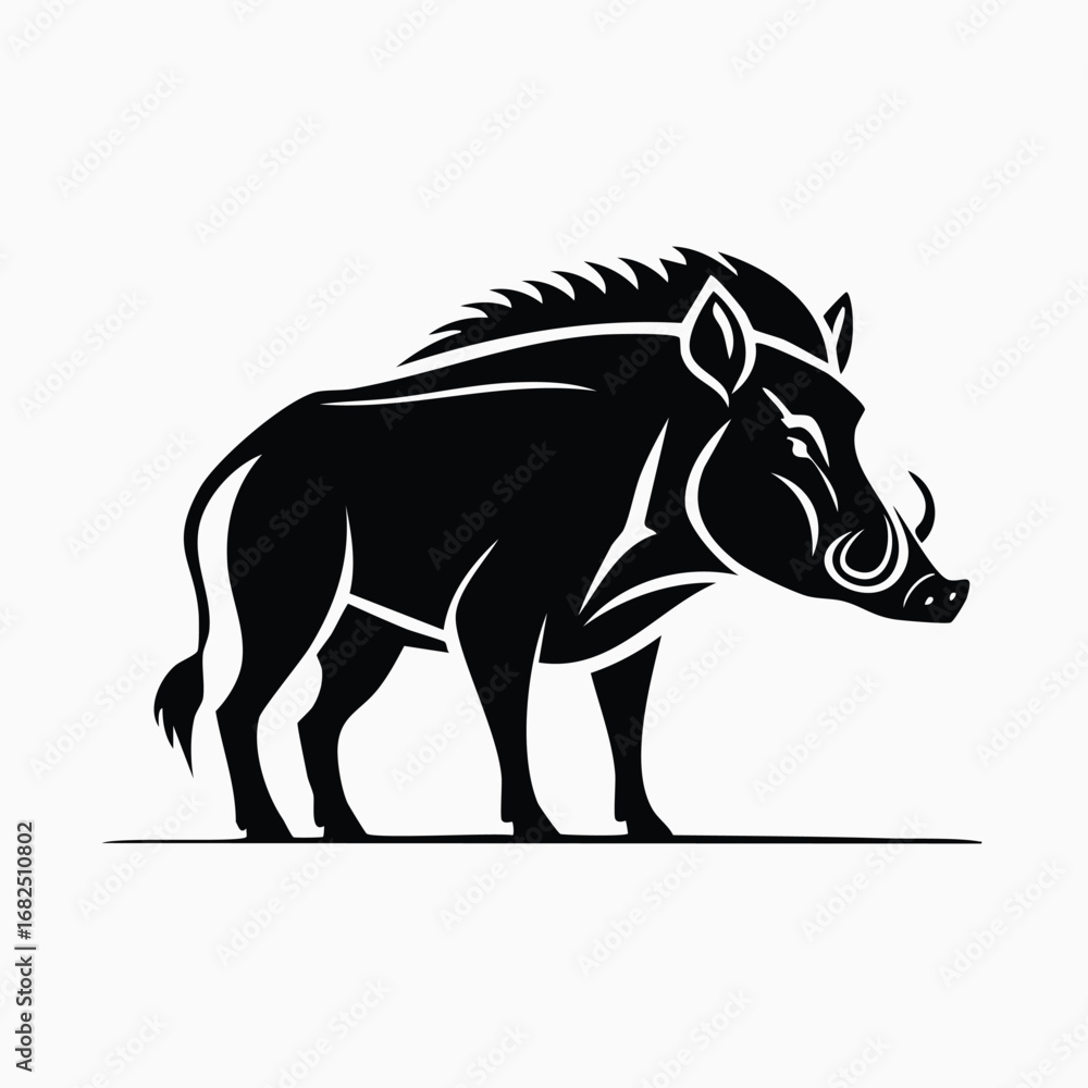 Fototapeta premium Warthog Boar Animal Vector Logo in Black and White, Minimalist and Simple Design, Perfect for Wildlife Branding, Nature Illustration, and Unique Animal Identity 