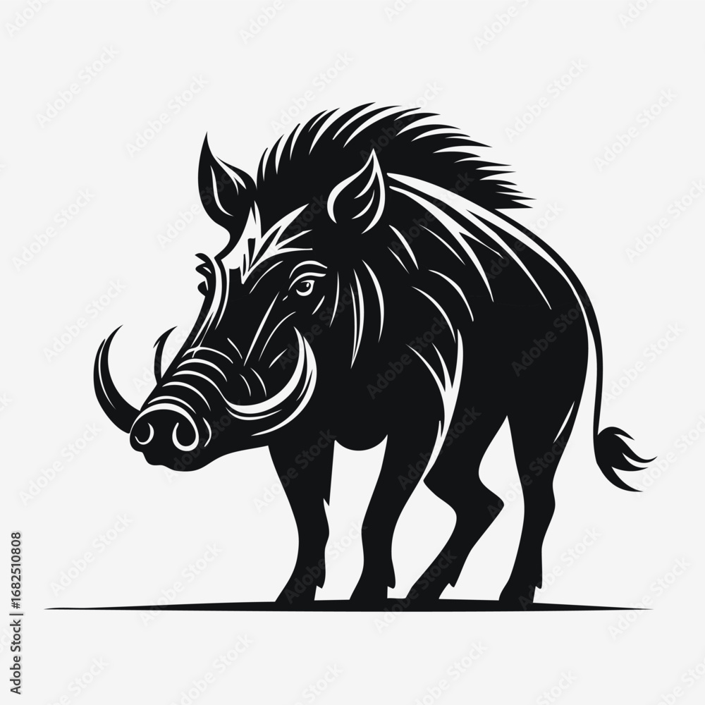Fototapeta premium Warthog Boar Animal Vector Logo in Black and White, Minimalist and Simple Design, Perfect for Wildlife Branding, Nature Illustration, and Unique Animal Identity 