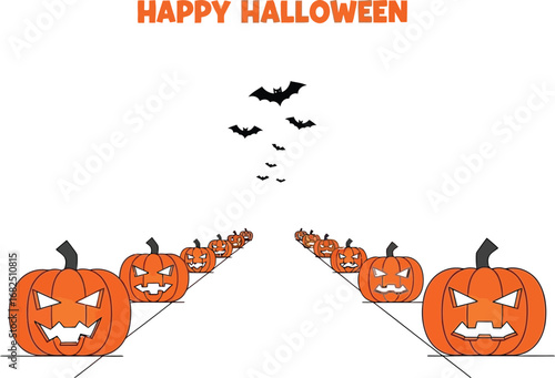 Happy Halloween with spooky pumpkins and flying bats, perfect for holiday celebrations.