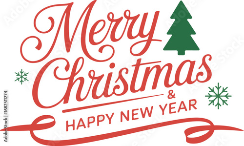 Merry christmas and happy new year festive greeting with a christmas tree