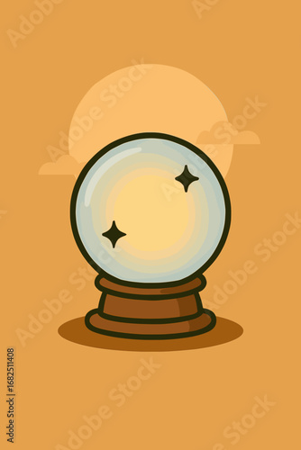 Flat Vector Illustration of a crystal ball with glowing center