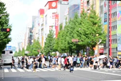秋葉原の横断歩道　背景用にぼかし　夏  東京 /Akihabara crosswalk blurred for background summer Tokyo