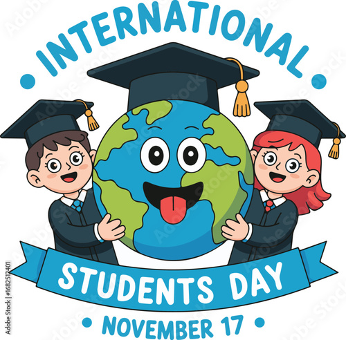 Happy international students day with earth and graduates