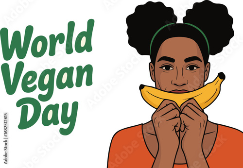 Woman celebrates world vegan day with a banana