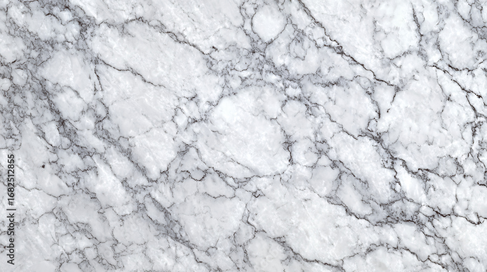 Fototapeta premium Elegant marble surface with clean white base and organic grey veining, minimal seamless full-frame texture 