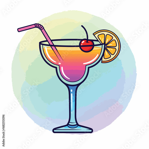 vector, illustration, cocktail, drink, glass, alcohol, juice, ice, beverage, isolated, orange, cold, lemon, white, fruit, blue, straw, red, liquid, drinks, tequila, lime, refreshment, green, bar, trop