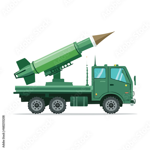 Army Rocket Launcher Truck Side View Vector - AI Generated
