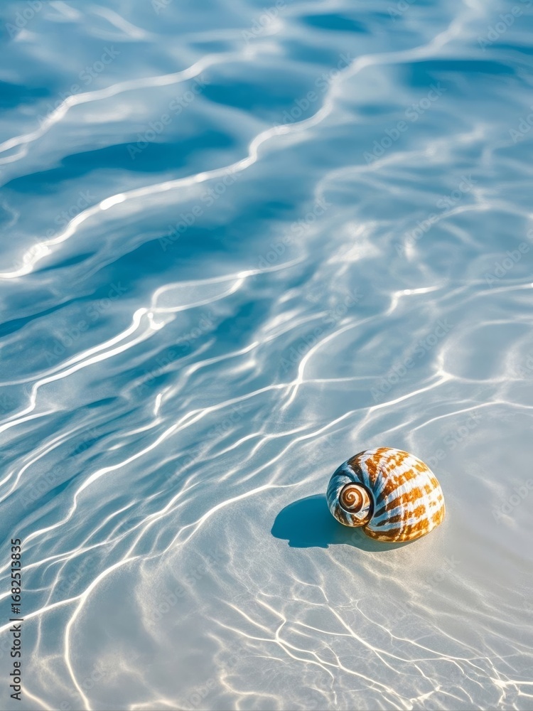 Obraz premium Seashell Resting on Sandy Beach Under Clear Water