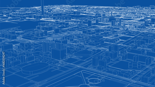 Blue Wireframe Cityscape