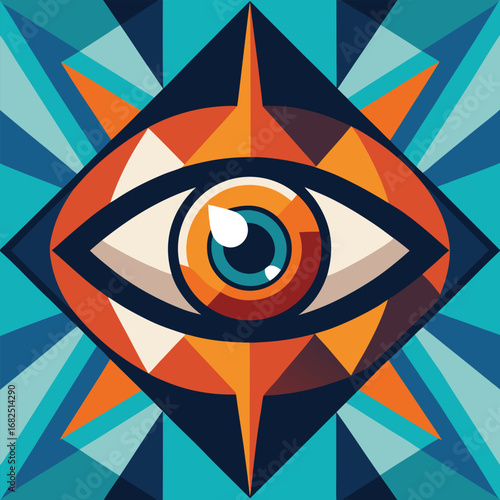 Abstract Geometric Human Eye Vector Illustration, Vibrant Mosaic with Bold Shapes and Modern Flat Design