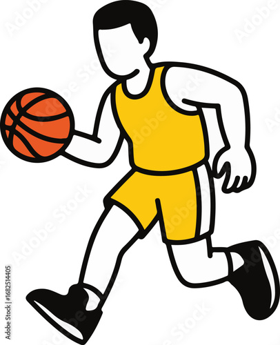 Young athlete dribbling a basketball in a yellow jersey