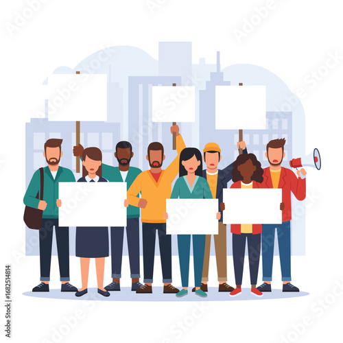 Protest Crowd Holding Blank Signs