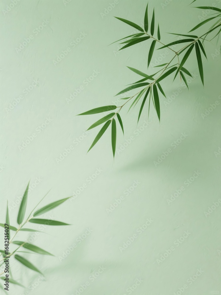 Naklejka premium Delicate Bamboo Leaves Against a Soft Green Background