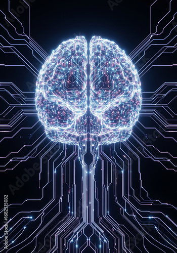 Digital Mind: The Fusion of Intelligence and Technology, Human brain glowing with circuits—symbol of AI, data, and cognitive evolution.