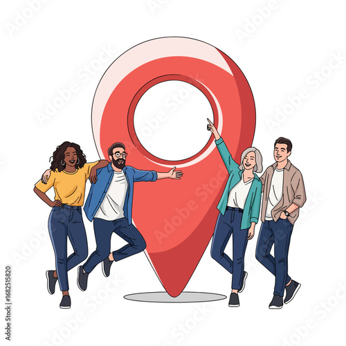 Four people with map vector icon