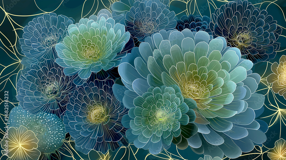 Obraz premium 다육식물의 군집을 심플하게 표현한 반추상적 배경-A semi-abstract background simply expressing a colony of succulent plants