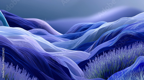 바람에 일렁이는 라벤더 꽃밭을 표현한 추상적 배경-Abstract background depicting a field of lavender flowers swaying in the wind
