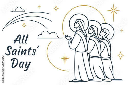All Saints’ Day Vector Illustration, Minimalist Religious Design with Halos, Peaceful Celestial Glow