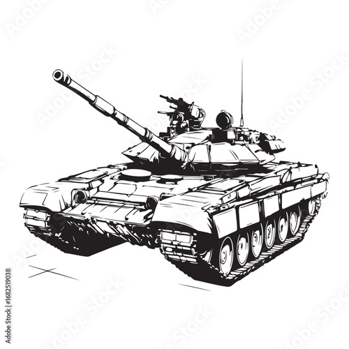 Vector illustration of a detailed military tank, army battle equipment isolated on a white Background 