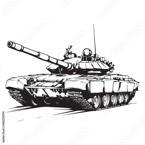 Vector illustration of a detailed military tank, army battle equipment isolated on a white Background 