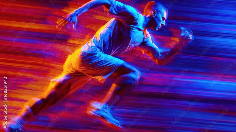 Obraz premium An energetic shot of a person doing a running-in-place move with high knees. The scene is full of speed and intensity.