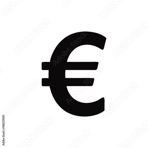 Black Euro Sign on White Background Representing European Currency and Financial Transactions in the Eurozone Markets