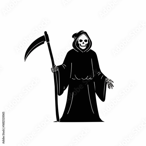 Grim reaper character holding a scythe in a minimalist style for Halloween  