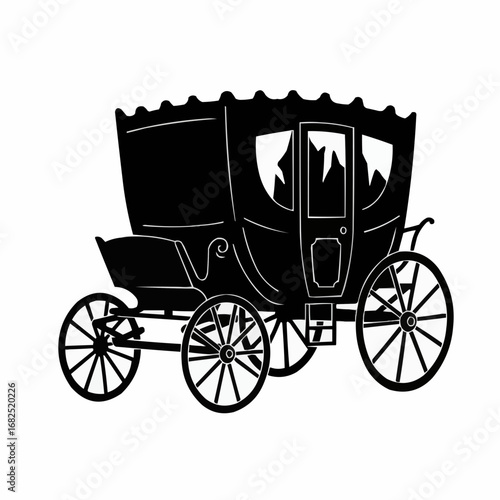 Vintage horse-drawn carriage silhouette on a white background for Halloween  