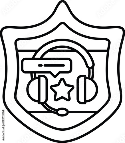 A shield with a headset and a star on it