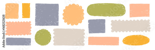 Wallpaper Mural Doodle brush crayon shape frame set. Hand drawn paint box, circle border label, pastel text frame in rough chalk brush texture. Cute color scribble square, round shape background. Vector illustration Torontodigital.ca