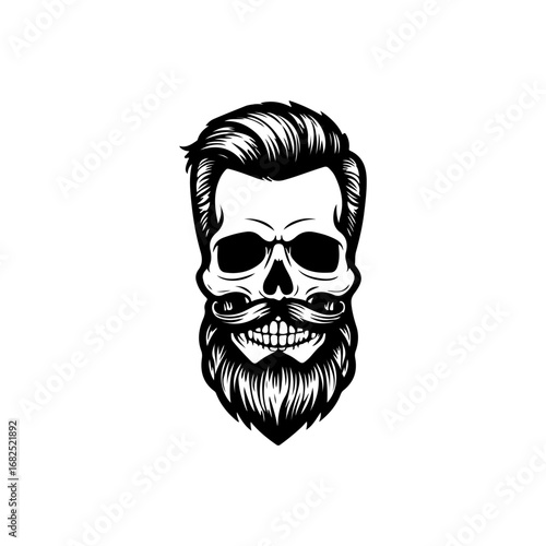 Illustration of bearded skull isolated on white background. Barbers skull. Design element for logo, sign, poster, emblem. Vector illustration