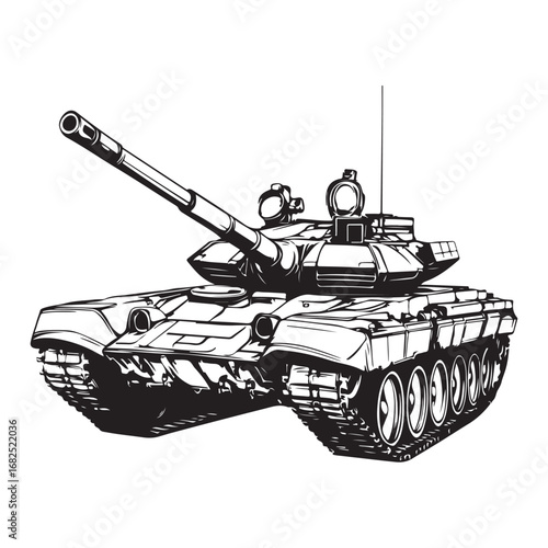 Vector illustration of a detailed military tank, army battle equipment isolated on a white Background 