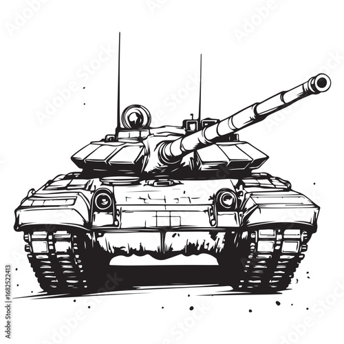 Vector illustration of a detailed military tank, army battle equipment isolated on a white Background 