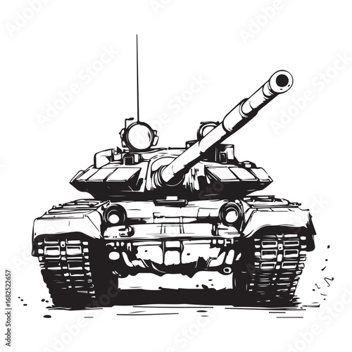 Vector illustration of a detailed military tank, army battle equipment isolated on a white Background 