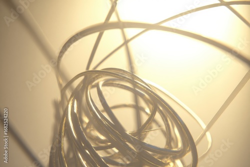 Abstract gold wires entangle in a warm light
