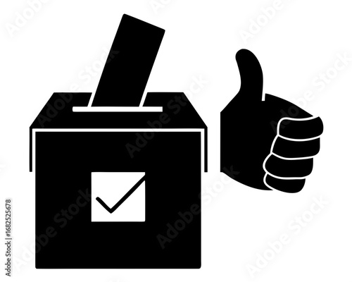 Voting box with ballot and thumbs up gesture silhouette vector illustration