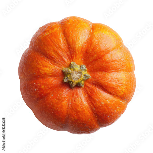 Small, round orange pumpkin, top view