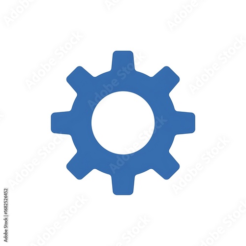 A simple blue gear icon representing settings or mechanics, isolated on a white background.