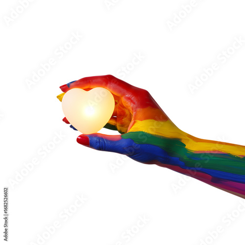 Rainbow Hand Holding Glowing Heart: LGBTQ+ Pride Symbolism