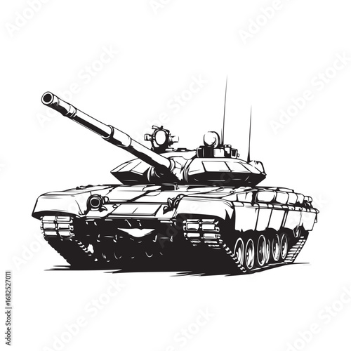 Vector illustration of a detailed military tank, army battle equipment isolated on a white Background 