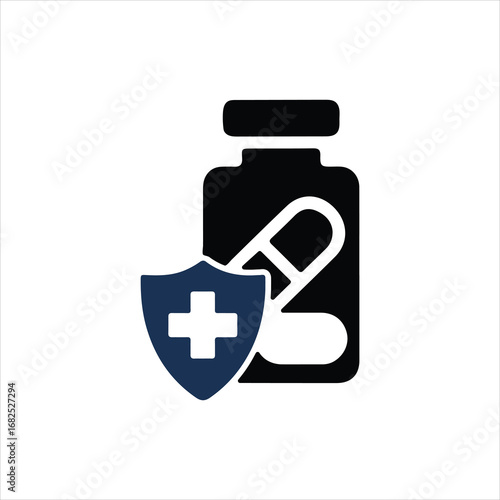 Medical Pills Bottle Shield Protection Icon medicine capsules