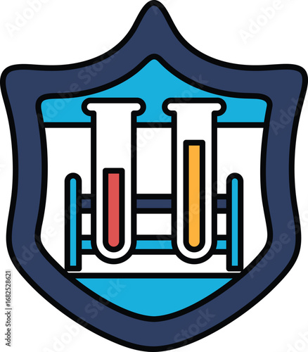 A shield with two test tubes on it
