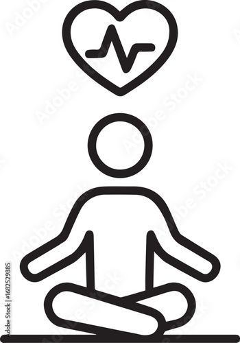 Meditation pose with floating heartbeat line vector icon