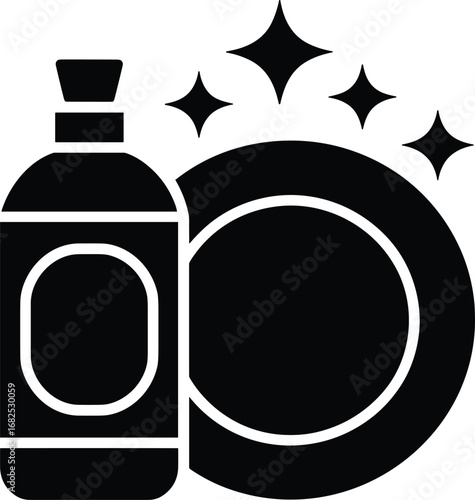 Clean Dishwashing Liquid Bottle Icon Sparkling Clean Design