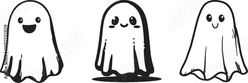 Set of Cute Ghost Characters line art 