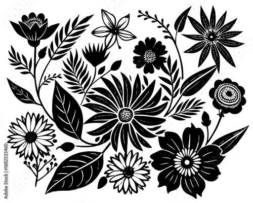 Black and White Botanical Elements for Design flower