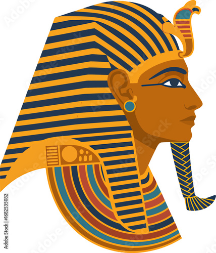 Iconic pharaoh headdress profile, a symbol of ancient Egyptian royalty and history