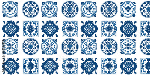 vector illustration of ceramic tile ornament with mosaic repeat