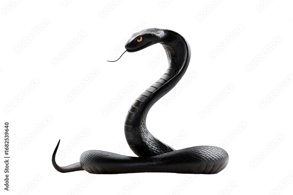Fototapeta premium Intimidating black mamba snake poised to strike, conveying danger and power with its striking yellow eyes