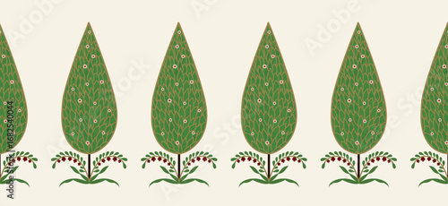 Mughal tree border pattern vector, traditional seamless floral design for textile print, trendy pattern, fabric, wallpaper.eps